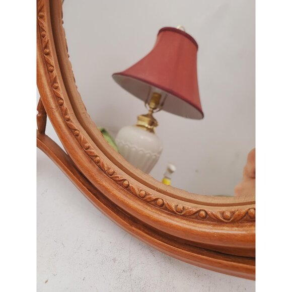 Vintage Wood Tabletop Vanity Mirror | Oval Makeup Mirror, Handmade Mirror, - Picture 5 of 10